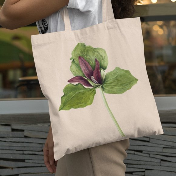Outfit Bits Handbags - Giant Trillium Vintage Watercolor Floral Print Graphic Canvas Tote Bag
